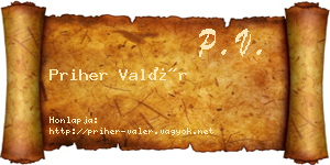 Priher Valér névjegykártya